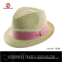 Promotional Cheap Natural Straw Fedora Hat With pink ribbon